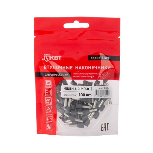 Наконечник штыревой втулочный изолированный НШВИ 4.0-9 ЕВРО сер. КВТ 103204 фото 4