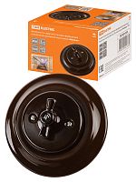 Выключатель скрытой установки фарфоровый поворотный проходной с ручкой (бантик) 10А коричневый «Боло | код SQ1820-0416 | TDM