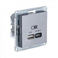 ATLASDESIGN USB РОЗЕТКА A + тип-C 45W высокоскор.заряд. QC, PD, механизм, СТАЛЬ | код. ATN000929 | Systeme Electric