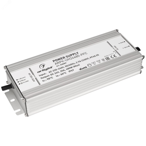 Блок питания ARPV-UH24480-PFC (24V, 20A, 480W) (ARL, IP67 Металл, 7 лет) | код 28087 | Arlight