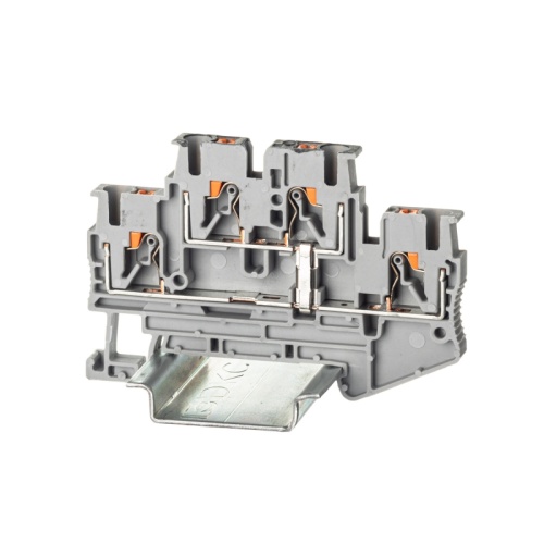 Клемма двухуровневая, зажим push-in, 4 точки подключения, уровни соединены перемычкой, 2.5 кв.мм, серая | код VPRTT-2.5-PV-GY | DKC