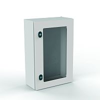 Щит моноблочный 600x600x300мм (ВхШхГ) навесной с монтажной панелью, 1 прозрачная дверь, 2 замка, 1 пластина кабельного ввода, RAL7035, IP66 | код EC060630.P | ETA
