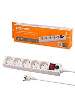 Сетевой фильтр СФ-05В выключатель, 5 гнезд, 1,5 метра, с/з, ПВС 3х0,75мм2 10А/250В белый TDM | код SQ1304-0016 | TDM