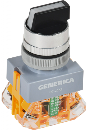 Переключатель D7-20X3 3 полож. 1з+1р черный GENERICA | код BSW50-20X3-3-21-3-K02-G | GENERICA by IEK