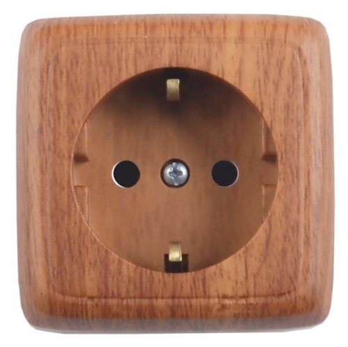 Розетка наружная с заземлением с изоляционной пластиной со шторками дуб | код РА16-114-05 | HEGEL