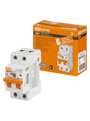 Диф.автомат АД2P 2Р С6 10мА 6кА тип АС TDM | код SQ0204-0601 | TDM Диф.автомат АД2P 2Р С6 10мА 6кА тип АС TDM | код SQ0204-0601 | TDM