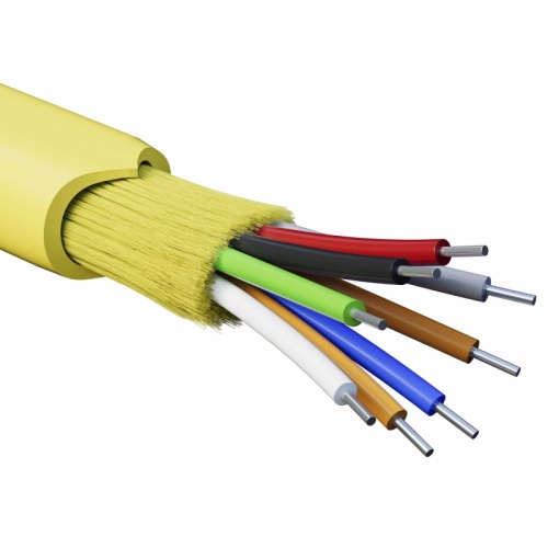 Кабель волоконно-оптический, распределительный, арамидные упрочняющие нити, для внутренней прокладки, нг(A)-HFLTx, 6 ОВ, категорияOS | код RNDT9C6YL03-E | DKC