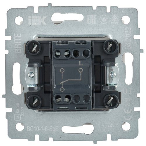 BRITE Выключатель 1-клавишный проходной 10А ВС10-1-6-БрБ белый | код BR-V12-0-10-K01 | IEK фото 5