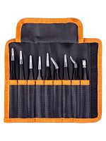 Набор пинцетов для электроники, 9 предметов, нерж., антистатич. покр., тканевый чехол, Рубин TDM | код SQ1025-0810 | TDM