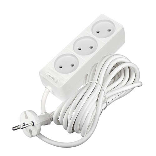 Удлинитель бытовой 3 гнезда, ПВС 2*0,75, 2,2кВт, без заземления 5м Лидер DOMTOK | код 2372 | Universal