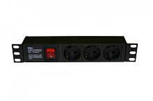 Блок розеток для 10 шкафов горизонтальный с выключателем с подсветкой 3 розетки Schuko (10А) 250В без кабеля питания входная розетка IEC 60320 C14 254х44.4х44.4мм (ШхВхГ), Hyperline SHE10-3SH-S-IEC | код 255010 | Hyperline