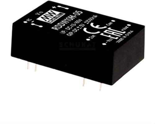 Источник питания DC-DC, 10Вт, вход 43…160В, выход ±5В/±1000мА, изоляция 3000В DC, DIP24 31.8х20.3х12.7мм, -40...+85С | код RDDW10H-05 | MeanWell