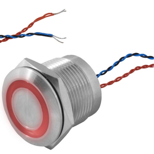 Кнопка пьезо с подсветкой, с фиксацией RUICHI RPS19ZE/R on-off, М19, IP68, нержавеющая сталь | код 114251 | Ruichi