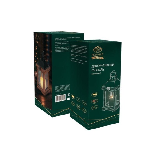 Декоративный фонарь со свечкой корпус из дерева размер 14х14х35cм цвет теплый белый | код 513-075 | Neon-Night фото 2