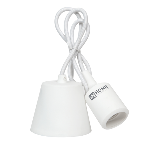 Патрон Е27 силиконовый со шнуром 1м белый IN HOME | код 4690612008684 | IN HOME