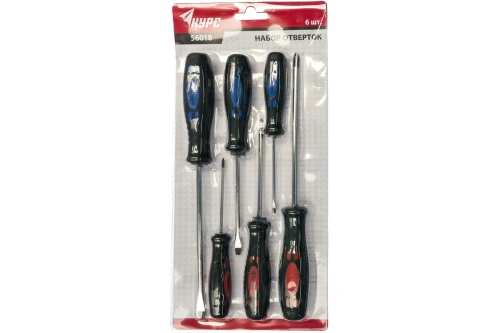 Отвертки ''Стандарт'', CrV сталь, магнитный наконечник, двухцветная прорезиненная ручка, набор 6 шт | код 56018 | КУРС