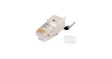 Коннектор NIKOMAX RJ45/8P8C под витую пару, Кат.6a(Класс Ea), 500МГц, покрытие 50мкд, универсальные ножи, экранированный, со вставкой, с хвостовиком, круглый ввод, уп-ка 100шт. | код NMC-RJ88RZ50SA3-T-100 | NIKOMAX