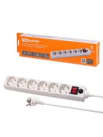 Сетевой фильтр СФ-06В выключатель, 6 гнезд, 3 метра, с/з, ПВС 3х0,75мм2 10А/250В белый TDM | код SQ1304-0020 | TDM