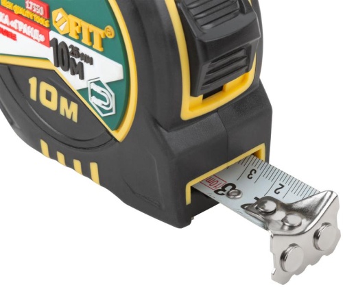 Рулетка Гранд 10мх25мм калибр. лента; нейлон. покрытие; магн. крючок; двойной стопор; прорезиненный корпус FIT 17330 фото 5