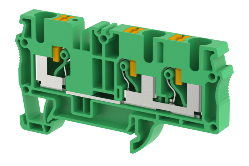 Клемма проходная PUSH-IN 6 мм2, на 3 подключения, зеленая PQ6-1X2-GREEN | код 3104050003 | Elmex