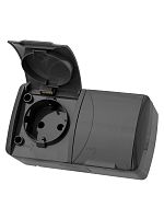 Розетка двойная 2П+3 открытой установки IP54 16А с крышкой серая Селигер TDM | код SQ1818-0114 | TDM