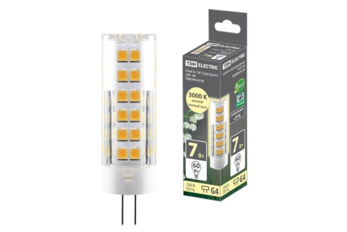 Лампа светодиодная G4-7 Вт-230 В-3000 К, SMD, 18,5x57 мм TDM | код SQ0340-0219 | TDM