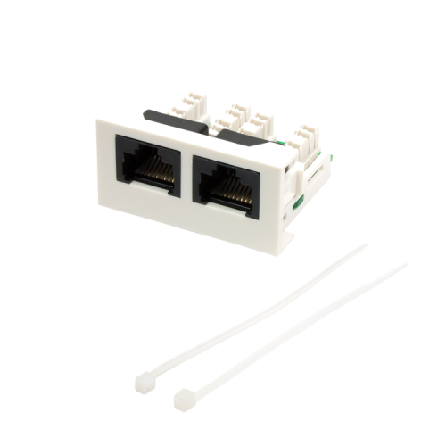 Вставка Mosaic 22.5x45 2xRJ45 Cat.5e, белая | код LAN-WA-LP-2x45/5E-WH | LANMASTER