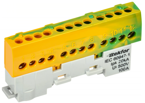 TEKFOR Шина PE земля изолированная на универсальном держателе 6х9-12-ЖЗ IEK | код TF-NN10-12-KL-K52 | IEK TEKFOR Шина PE земля изолированная на универсальном держателе 6х9-12-ЖЗ IEK | код TF-NN10-12-KL-K52 | IEK