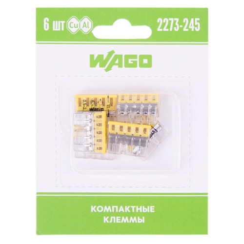 Клемма 5-х проводн. для распред. короб. (с контактн. пастой "Alu-Plus") 2273-245 (уп.6шт) | Код. 07-5144-06 | Wago