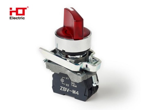 Переключатель XB4-BК3465 на 3 положения красный с подсветкой с фиксацией 1NO+1NC, 220V AC/DC, IP65 HLT | код 085-14-235 | HLT