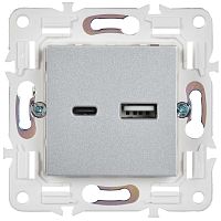 SKANDY Розетка USB A+C 18Вт SK-R13S серебряный IEK | код SK-U22-018-K23 | IEK