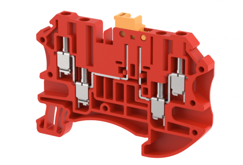 Клемма проходная винтовая 2,5 мм2 с размыкателем, на 4 подключения, красная TQK2.5-2X2-RED | код 1202150002 | Elmex