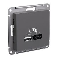 ATLASDESIGN USB РОЗЕТКА A+С, 5В/2,4А, 2х5В/1,2А, механизм, БАЗАЛЬТ | код ATN001439 | Systeme Electric