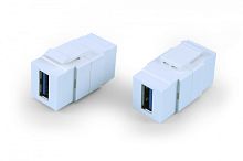 Вставка формата Keystone Jack с проходным адаптером USB 3 (Type A) ROHS белая, Hyperline KJ1-USB-A3-WH | код 247150 | Hyperline