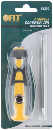 Отвертка с переставным жалом Профи, прямая и Т-обр., CrV сталь, прорезин.ручка, 6х130 мм РН2/SL6 | код 56230 | FIT фото 3