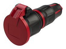 Розетка каб 16A/250V/2P+E/IP54 с крышкой, корпус черный, крышка и маркер красный | код 25712-sr | PCE