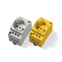 Розетки для электрических шкафов, тип Schuko + Bipasso 10/16 A, категория защиты IP 20, опции – нет, цвет желтый | код 7U0082300002 | FINDER