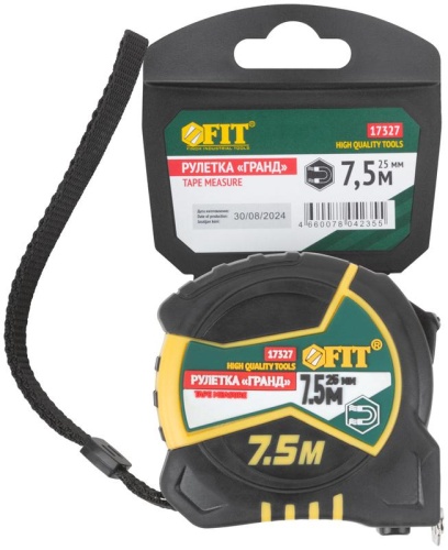 Рулетка Гранд 7.5мх25мм калибр. лента; нейлон. покрытие; магн. крючок; двойной стопор; прорезиненный корпус FIT 17327 фото 3