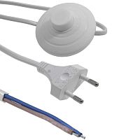 Шнур сетевой 2-х полюсный с напольный переключателем-кнопкой RUICHI, вилка прямая CEE7/16 - без оконцевания, 2.5 м, 2x0.75 мм2, белый | код 112952 | Ruichi