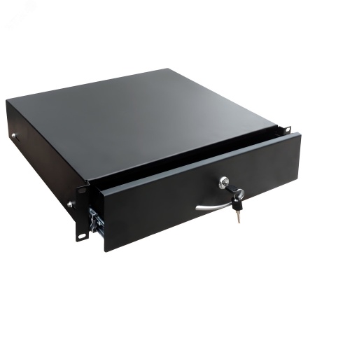 Полка выдвижная (ящик) 19 дюймов. 2U. для технической документации и инструментов. с ключом. цвет черный (RAL 9005) | код RD 0302.900 | SYSMATRIX