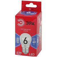 Лампа светодиодная LED 6 Вт 480Лм 6500К шар холодный E27 220-240В LED P45-6W-865-E27 Red Line | код Б0045357 | ЭРА