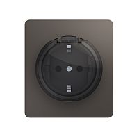 Розетка ROUND 1-ая с/з с/у, со шторками и крышкой 16А титан KRANZ | код KR-78-0702-2 | KRANZ