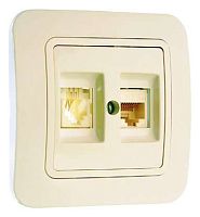 Розетка компьютерная + телефонная 2-м СП Lillium TF кат.5E 16А IP20 евро стандарт крем./крем. Makel 70237