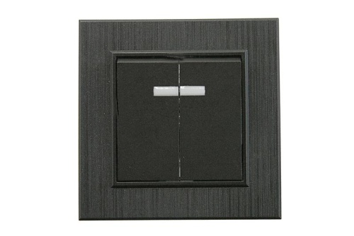 Выключатель 2-клав. с подсветкой Karea LINE STAR чер.Makel 86054023 Выключатель 2-клав. с подсветкой Karea LINE STAR чер.Makel 86054023