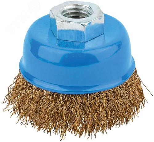 Кордщетка, тип ''чашка'', гайка М14, стальная латунированная волнистая проволока 150 мм | код 38945М | MOS