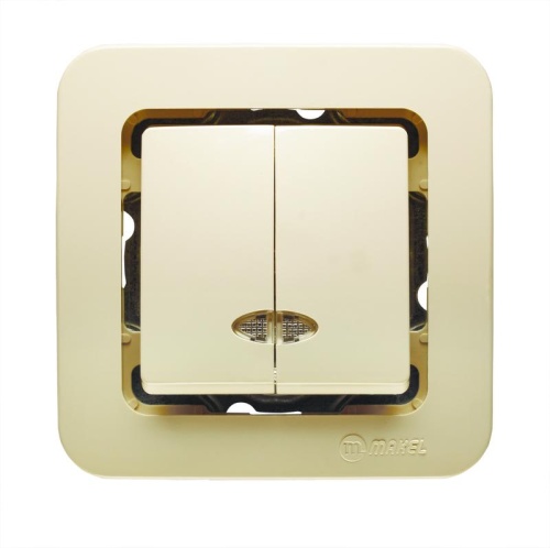 Выключатель 2-кл. СП Lillium 10А IP20 без вставки с подсветкой крем. Makel 71223 Выключатель 2-кл. СП Lillium 10А IP20 без вставки с подсветкой крем. Makel 71223