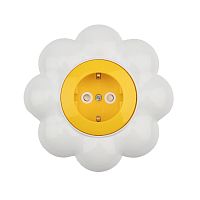 Розетка одноместная KRANZ HAPPY Ромашка скрытой установки, с заземлением и защитными шторками, желтая/белая | код KR-78-0622 | KRANZ