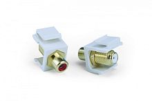Вставка формата Keystone Jack F-type / RCA красный (IN/OUT) gold plated ROHS белая, Hyperline KJ1-RCA/RD-FHG-WH | код 247384 | Hyperline