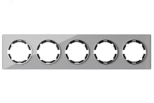 Рамка горизонтальная стеклянная на 5 приборов, цвет серый | код 2234938 | OneKeyElectro