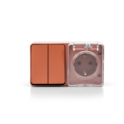 AtlasDesign PROFI IP54 О/У БЛОК: РОЗ. з/к со шт. 16А, ВЫКЛ.2-клав.10А, ТЕРРАКОТОВЫЙ | код ATN547074 | Systeme Electric фото 4